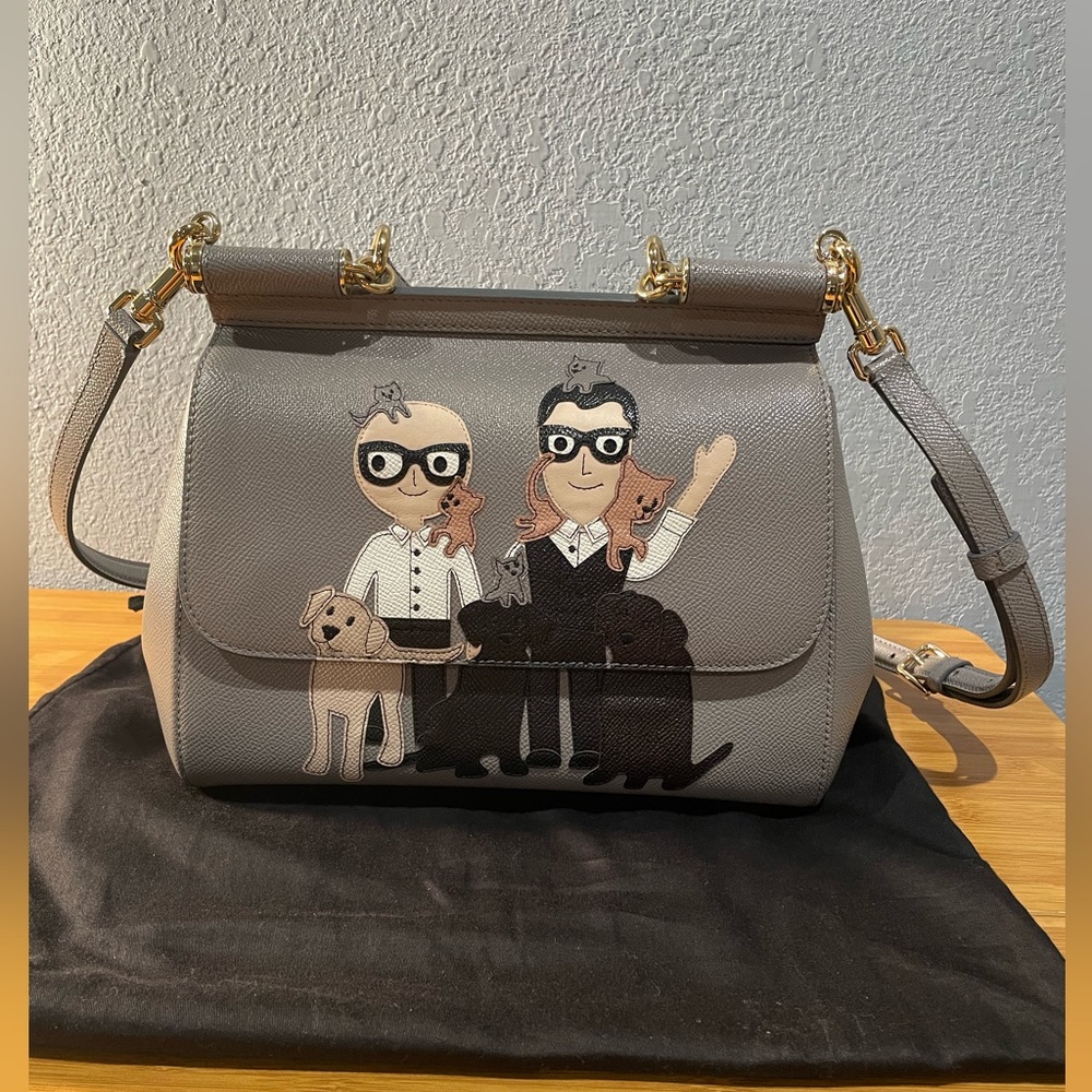 Miss Sicily Bag Dauphine Medium DG Family Appliqué Purse Satchel Grey